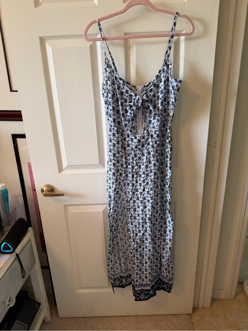 Blue Floral Tie-Front Midi Dress